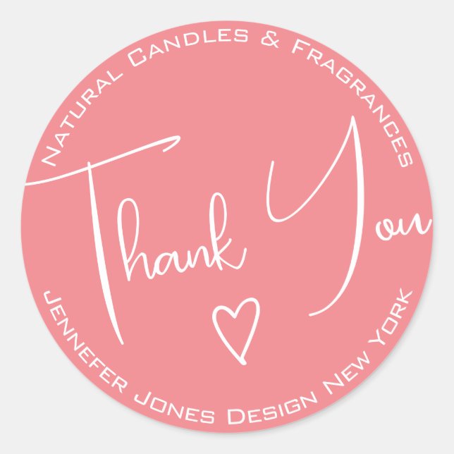 Simple Calligraphy Girly Pink Danke Labels Runder Aufkleber (Vorderseite)