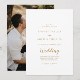 Simple Calligraphy|Gold Foto Informelle Hochzeit Einladung