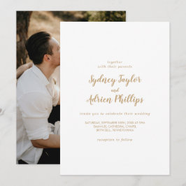 Simple Calligraphy|Gold Foto Lässig Hochzeit Einladung
