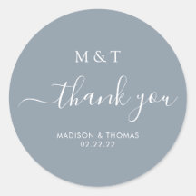 Simple Calligraphy Monogram Dusty Blue Wedding