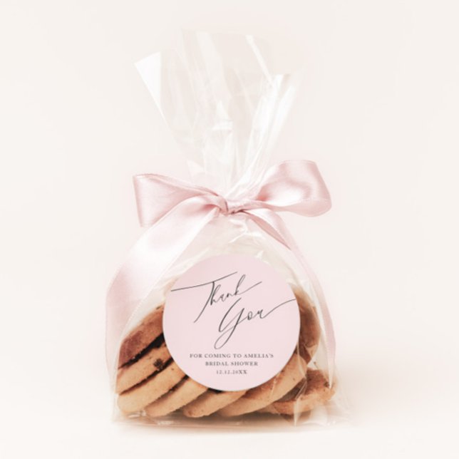 Simple Calligraphy Pink Danke Brautparty Runder Aufkleber (Von Creator hochgeladen)