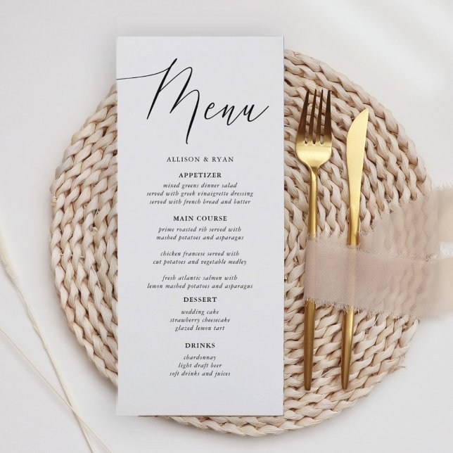 Simple Calligraphy Rustic Wedding Menus Menükarte (Von Creator hochgeladen)