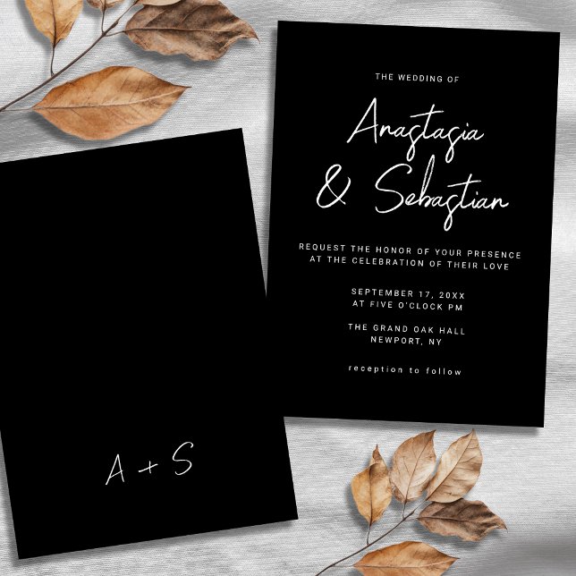 Simple Calligraphy Script Black & White Wedding Einladung (Simple Calligraphy Script Black & White Wedding Invitation)