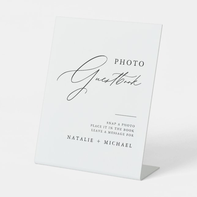 Simple Calligraphy Wedding Fotobooth Gäestbook Sockelschild (Vorderseite)