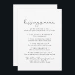 Simple Calligraphy Wedding Kissing Menu Game Card<br><div class="desc">Diese einfache kalligraphische Hochzeitskissingkarte eignet sich perfekt für einen rustikalen Hochzeitsempfang. Das einfache und elegante Design zeichnet sich durch klassische und extravagante Schriftzeichen in Schwarz und Weiß aus.</div>