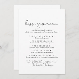 Simple Calligraphy Wedding Kissing Menu Game Card