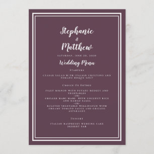Simple Cassis Lila Wedding Menu Klassisch Gerahmt Menükarte