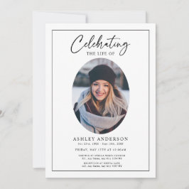 Simple Celebration of Life Black White Funeral Einladung