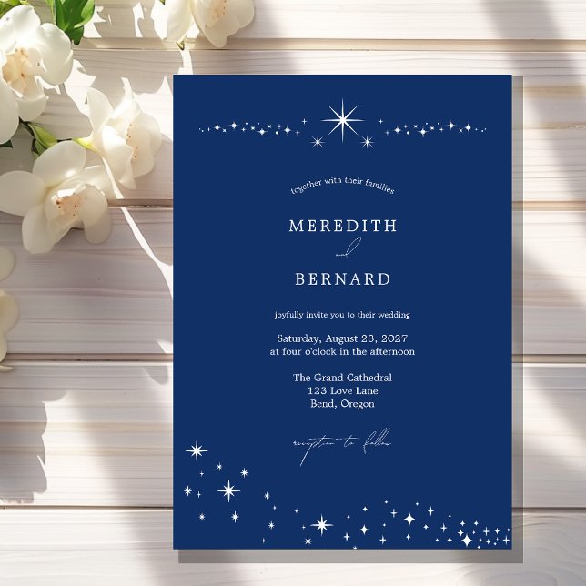 Simple Celestial Elegant Wedding Navy Blue  Einladung (Von Creator hochgeladen)