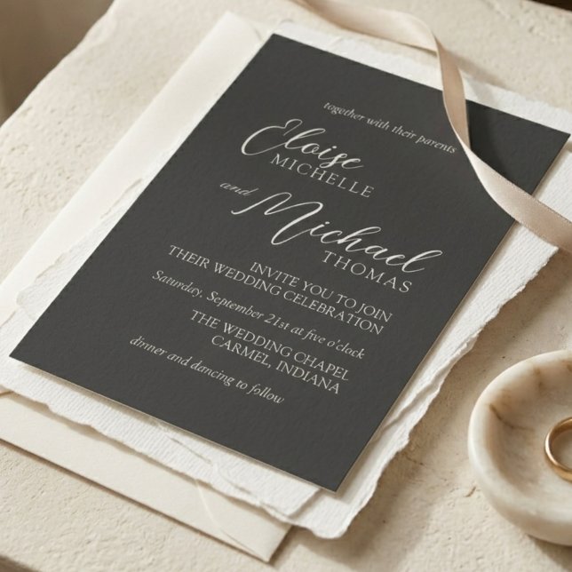 Simple Charcoal Classic Script Wedding Einladung (Simple Charcoal Classic Script Wedding Invitation)