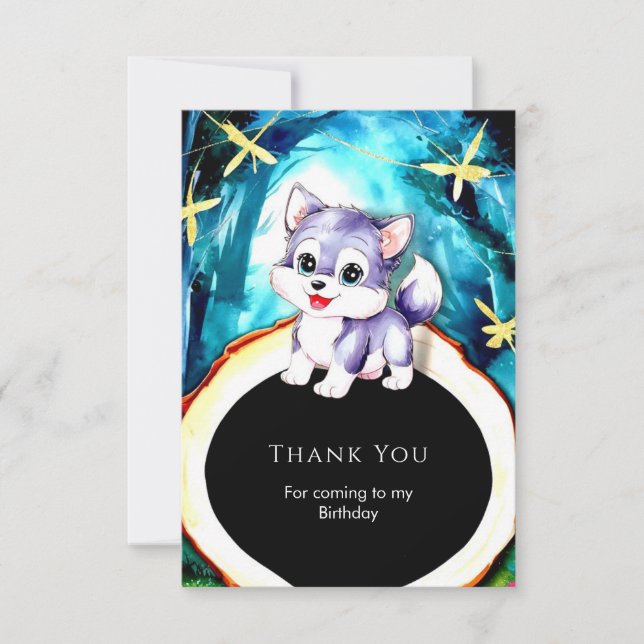 Simple Charm Wolf Birthday Dankeskarte (Vorderseite)