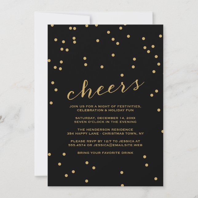 Simple Cheers Confetti Weihnachts-Party Einladung (Vorderseite)