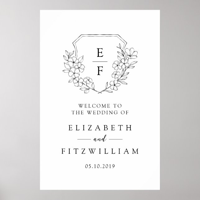 Simple Cherry Blossom Monogram Wappen Willkommen Poster (Vorne)