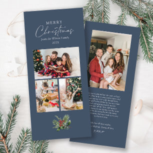 Simple Chic Blue 3 Foto Collage Weihnachtsfolien Feiertagskarte