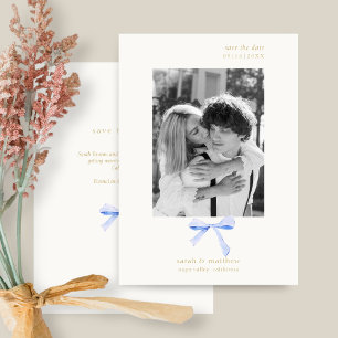 Simple Chic Blue Ribbon   Aus Weiß Save the Date Einladung