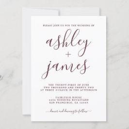 Simple Chic Burgundy Calligrafy Wedding Einladung
