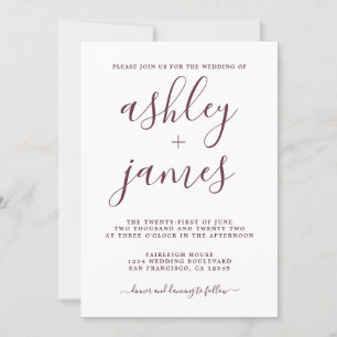 Simple Chic Burgundy Calligrafy Wedding Einladung