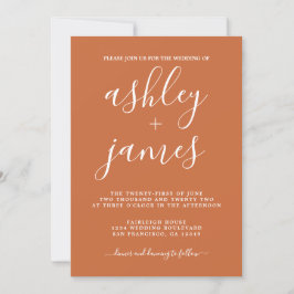 Simple Chic Calligraphy Burnt Orange Wedding Einladung