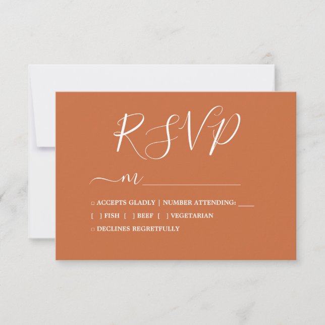 Simple Chic Calligraphy Burnt Orange Wedding RSVP Karte (Vorderseite)
