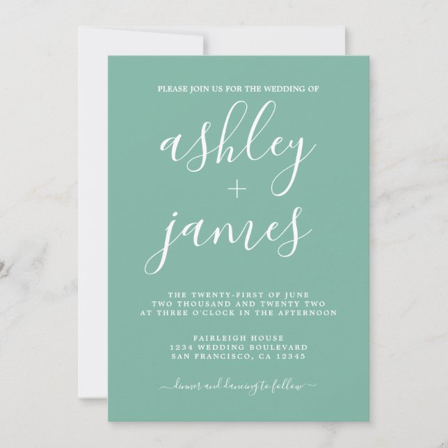 Simple Chic Calligraphy Dusty Jade Green Wedding Einladung (Vorderseite)