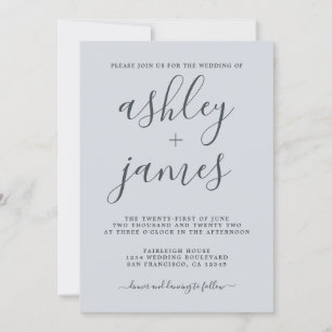 Simple Chic Calligraphy Pastel Blue Wedding Einladung