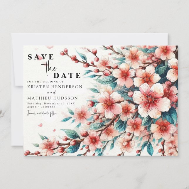 Simple Chic Cherry Blossom Wedding Save The Date (Vorderseite)