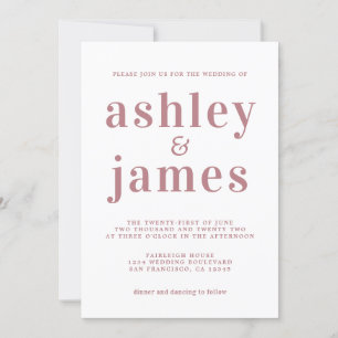 Simple Chic Dusty Rose Typografy Wedding Einladung