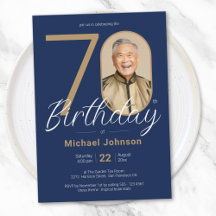 Simple Chic Gold Navy Blue Foto 70. Geburtstag