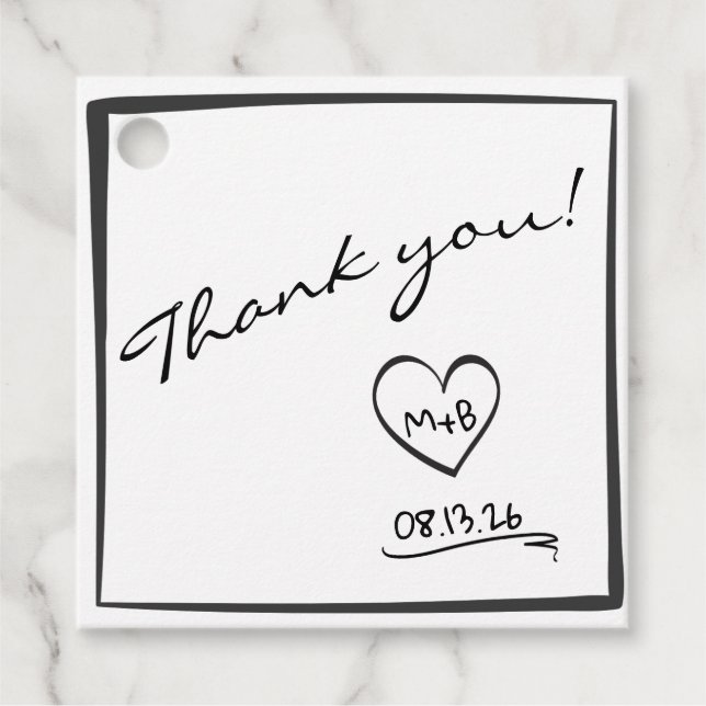 Simple Chic Hand Drawn Sketch Wedding Danke Geschenkanhänger (Vorderseite)