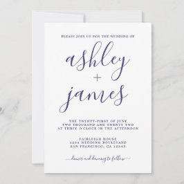 Simple Chic Navy Blue Calligraphy Wedding Einladung