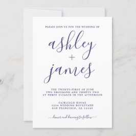 Simple Chic Navy Blue Calligraphy Wedding Einladung