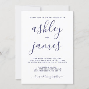 Simple Chic Navy Blue Calligraphy Wedding Einladung