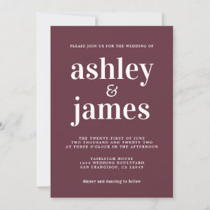 Simple Chic Typografie Burgundy Wedding Einladung