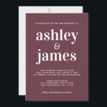 Simple Chic Typografie Burgundy Wedding Einladung<br><div class="desc">Einfache und schicke Hochzeitseinladung mit weißer stilvoller, eleganter und moderner Typografie auf bordeauxrotem Hintergrund. Fügen Sie einfach Ihre Hochzeitsdetails hinzu. Exklusiv für Sie entworfen von Happy Dolphin Studio. Wenn Sie Hilfe oder passende Produkte benötigen, kontaktieren Sie uns bitte unter happydolphinstudio@outlook.com. Wir helfen Ihnen gerne, Ihre Hochzeit zum schönsten Tag zu...</div>