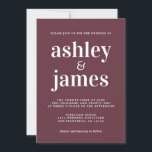 Simple Chic Typografie Burgundy Wedding Einladung<br><div class="desc">Einfache und schicke Hochzeitseinladung mit weißer stilvoller, eleganter und moderner Typografie auf bordeauxrotem Hintergrund. Fügen Sie einfach Ihre Hochzeitsdetails hinzu. Exklusiv für Sie entworfen von Happy Dolphin Studio. Wenn Sie Hilfe oder passende Produkte benötigen, kontaktieren Sie uns bitte unter happydolphinstudio@outlook.com. Wir helfen Ihnen gerne, Ihre Hochzeit zum schönsten Tag zu...</div>