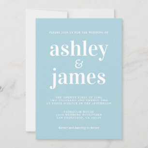 Simple Chic Typografy Blue Glow Wedding Einladung