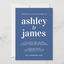 Simple Chic Typografy Classic Blue Wedding Einladung