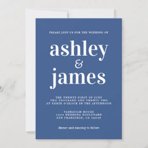 Simple Chic Typografy Classic Blue Wedding Einladung