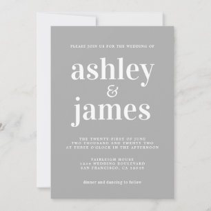 Simple Chic Typografy Light Gray Wedding Einladung