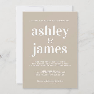 Simple Chic Typografy Shiitake Gray Wedding Einladung
