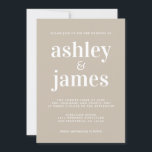 Simple Chic Typografy Shiitake Gray Wedding Einladung<br><div class="desc">Einfache und schicke Hochzeitseinladung mit weißer stilvoller, eleganter und moderner Typografie auf einem schicken grauen Hintergrund. Fügen Sie einfach Ihre Hochzeitsdetails hinzu. Exklusiv für Sie entworfen von Happy Dolphin Studio. Wenn Sie Hilfe oder passende Produkte benötigen, kontaktieren Sie uns bitte unter happydolphinstudio@outlook.com. Wir helfen Ihnen gerne, Ihre Hochzeit zum schönsten...</div>