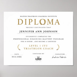 Simple Chic White Grad Diploma Gold Laurel Award Poster