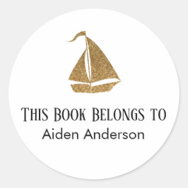Simple Child Baby Gold Glitzer Sailboat Buchzeiche Runder Aufkleber