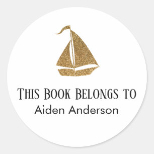 Simple Child Baby Gold Glitzer Sailboat Buchzeiche Runder Aufkleber