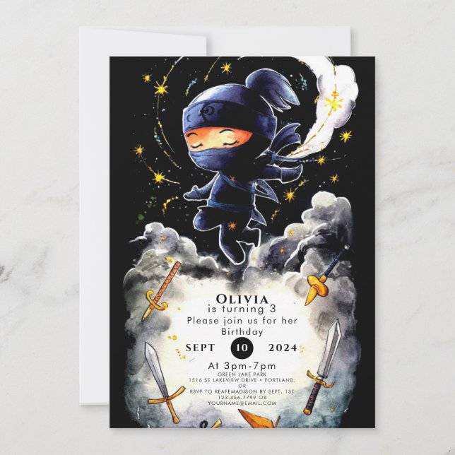 Simple Children Ninja Birthday Einladung (Vorderseite)