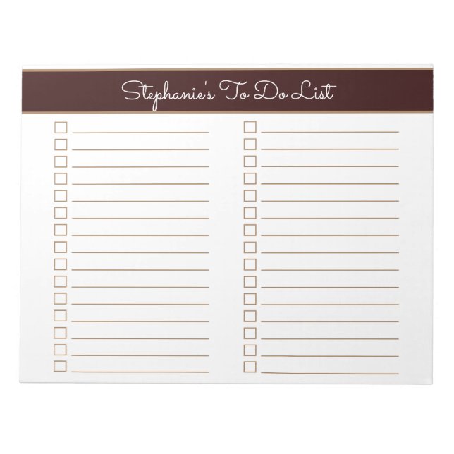 Simple Chocolate Brown 8.5x11 Two Column Checklist Notizblock (Vorderseite)