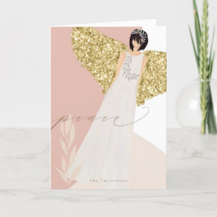 Simple Christmas Angel Gold Wings Peace Typografy Feiertagskarte