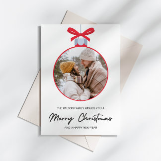 Simple Christmas Ornament Family Photo Feiertagskarte