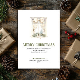 Simple Christmas Window Earthy Gold Minimal Card Feiertagskarte