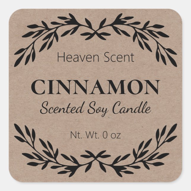 Simple Cinnamon Scented Soy Candle Kraft Labels Quadratischer Aufkleber (Vorderseite)
